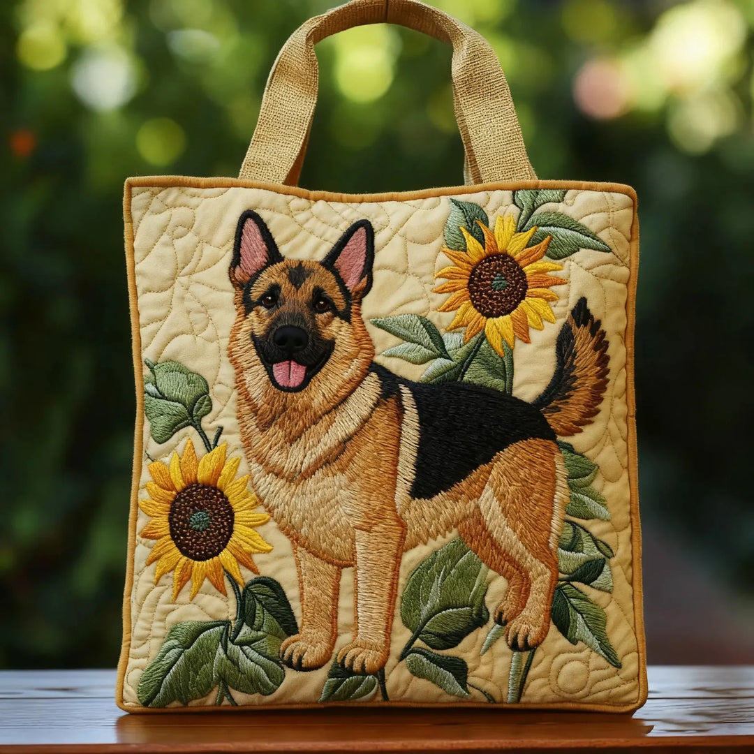Floral Print German Shepherd Tote Bag