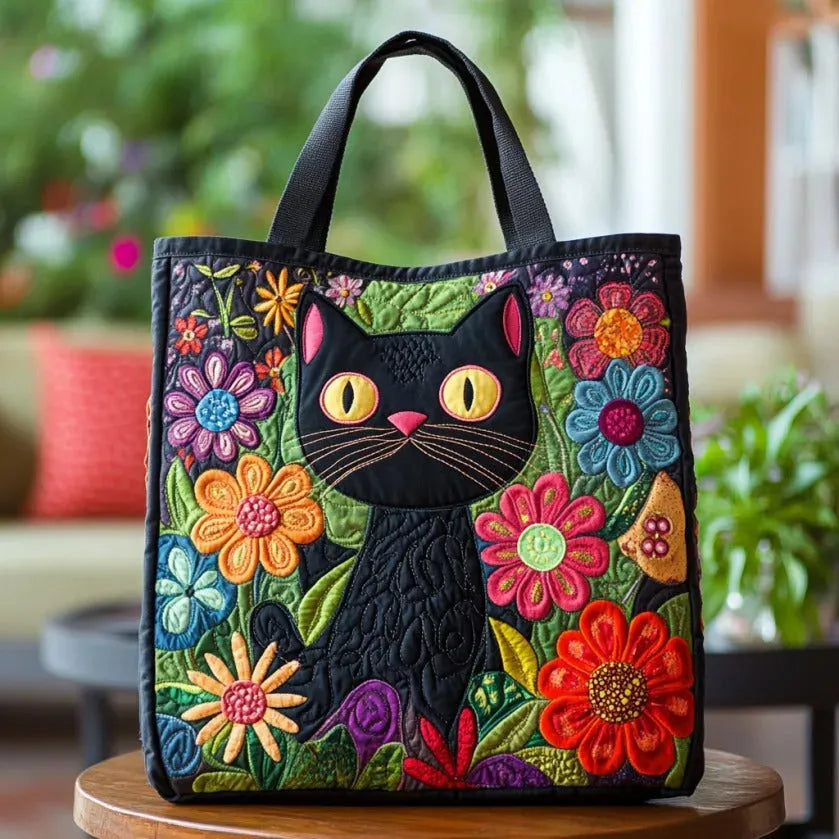 Charming Black Cat Quilted Bag