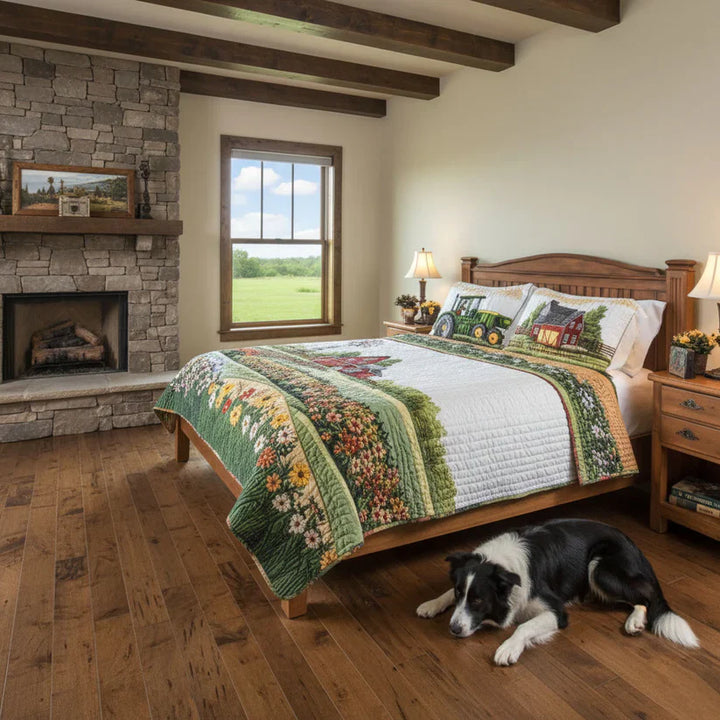 3-Piece Quilted Bedding Set - Happy Farm