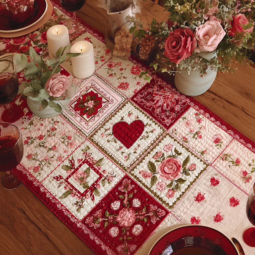 Quilted Table Runner - Heart of the Pink Rose House