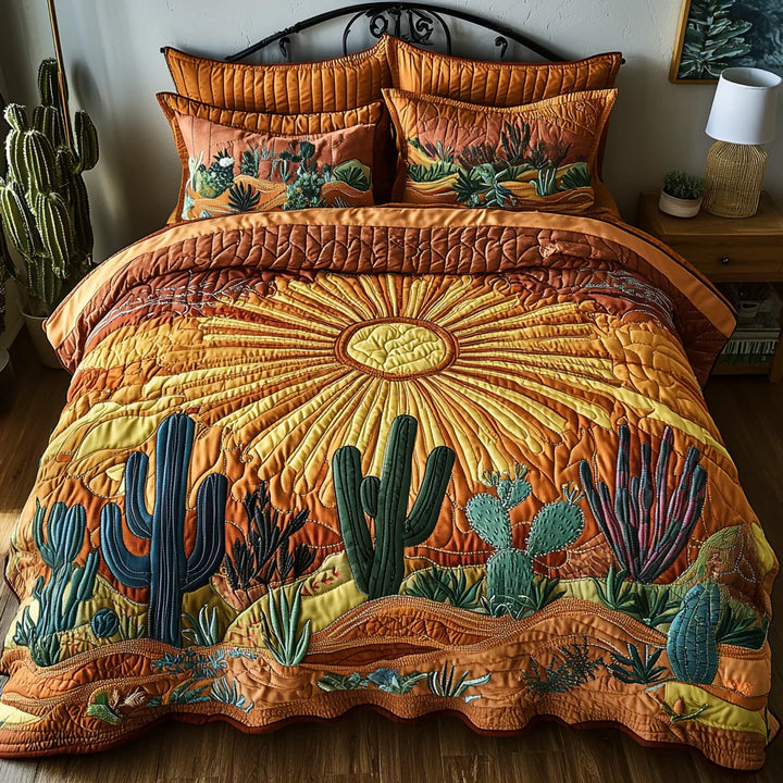 3-Piece Quilted Bedding Set - Sunrise on the Cactus