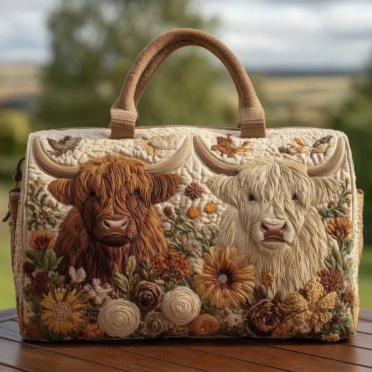 Quilted Highland Cow Travel Bag