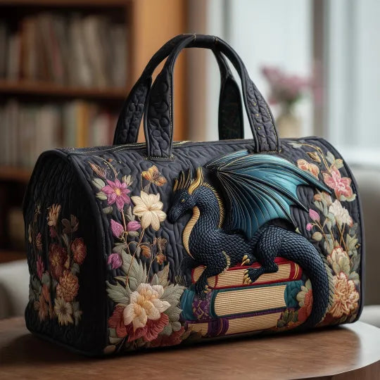 Quilted Travel Bag with Literary Patterns