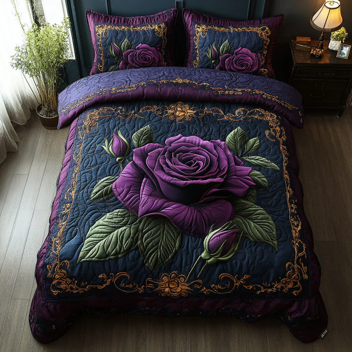 3-Piece Quilted Bedding Set - Purple Pink