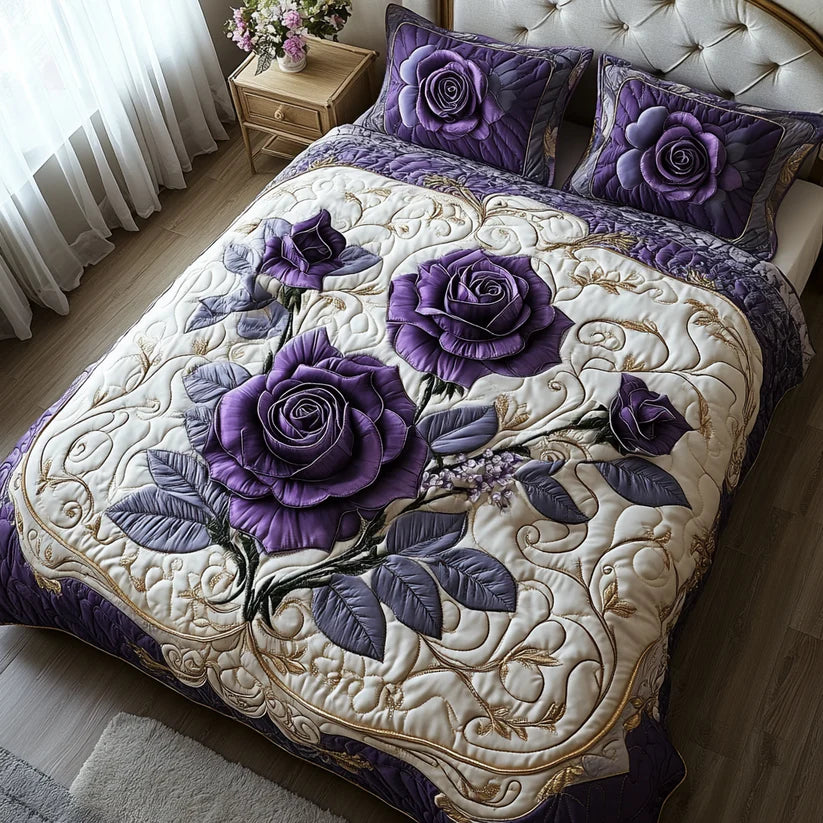 3-Piece Quilted Bedding Set - Purple Pink
