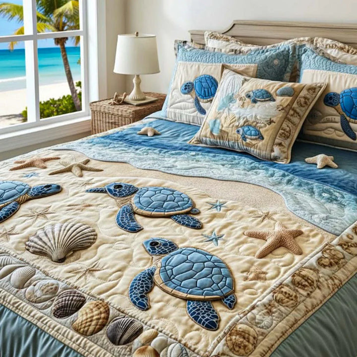 3-Piece Ocean Waves Quilted Bedding Set