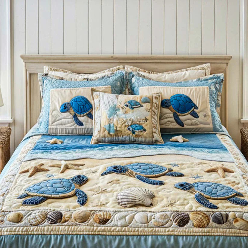 3-Piece Ocean Waves Quilted Bedding Set