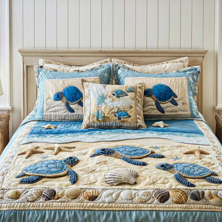 3-Piece Ocean Waves Quilted Bedding Set