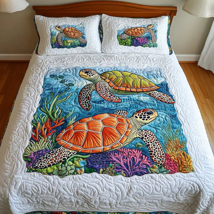 3-Piece Quilted Bedding Set - Turtles