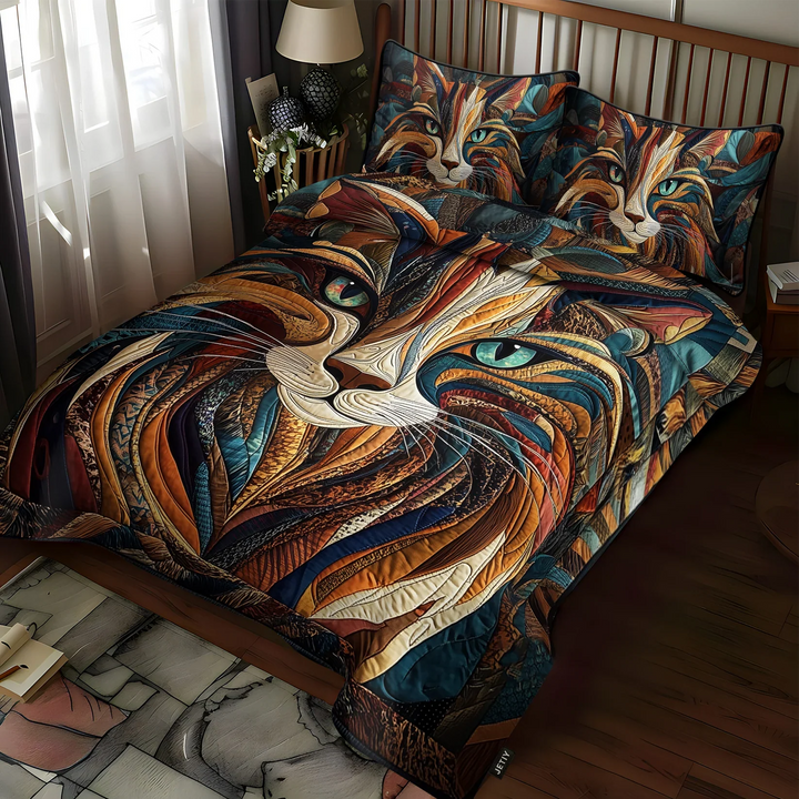 3-Piece Quilted Bedding Set - Purrs and Stains