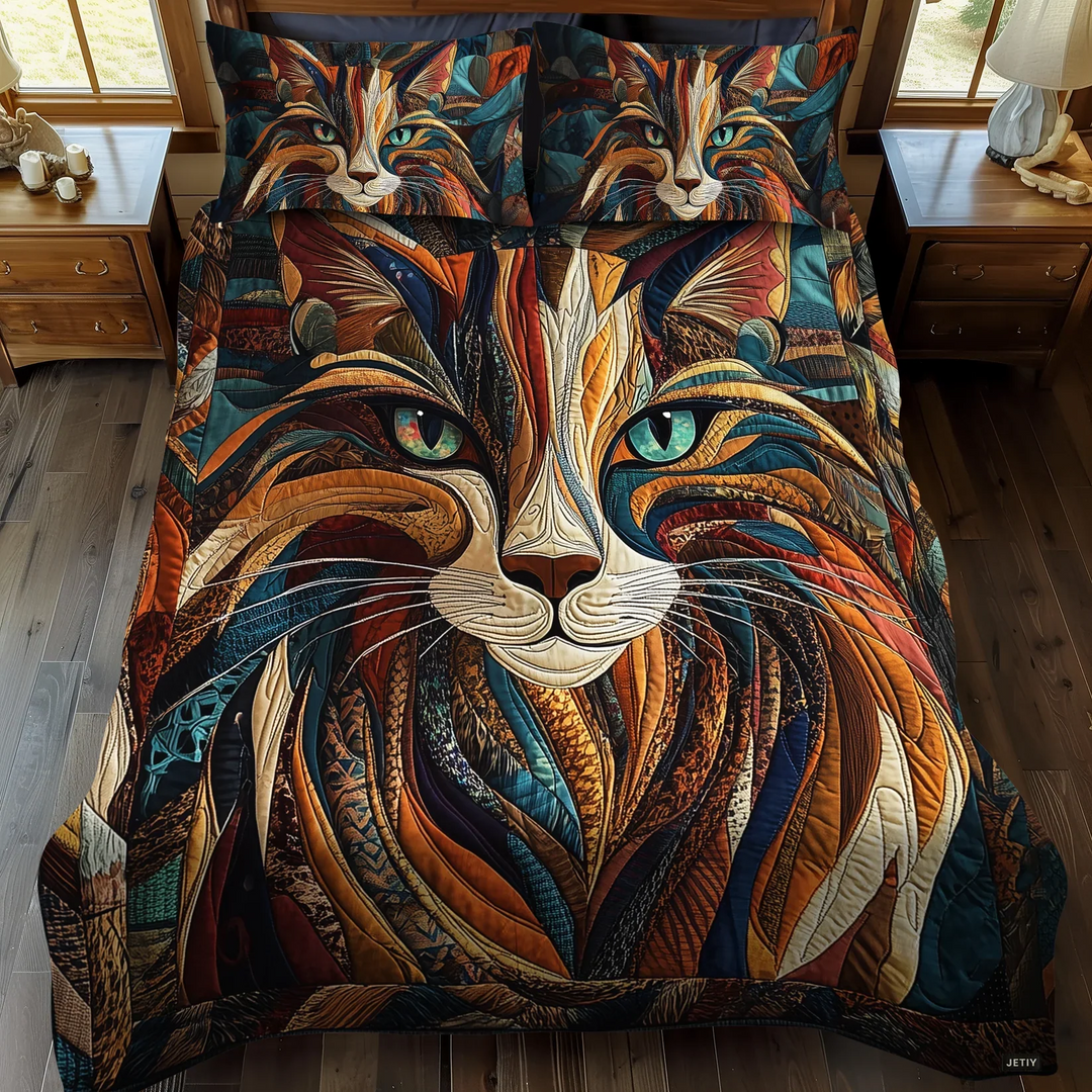 3-Piece Quilted Bedding Set - Purrs and Stains