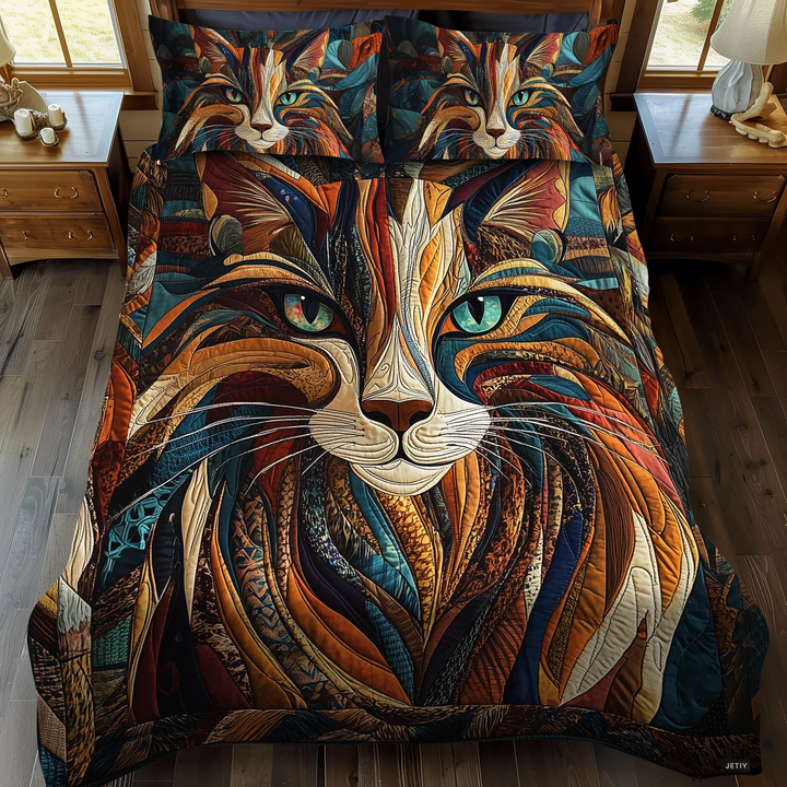 3-Piece Quilted Bedding Set - Purrs and Stains