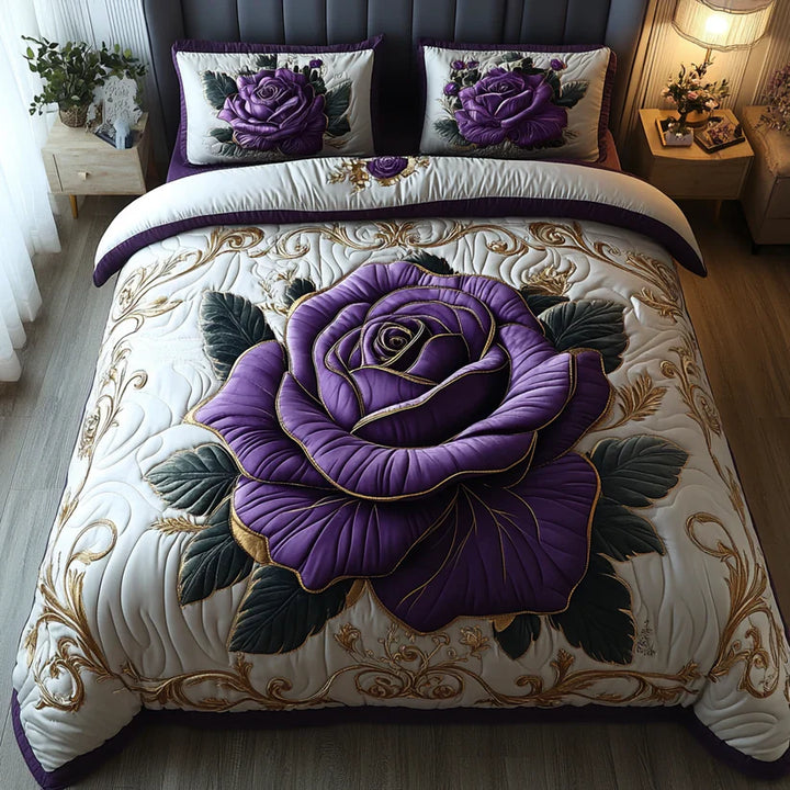 3-Piece Quilted Bedding Set - Purple Pink