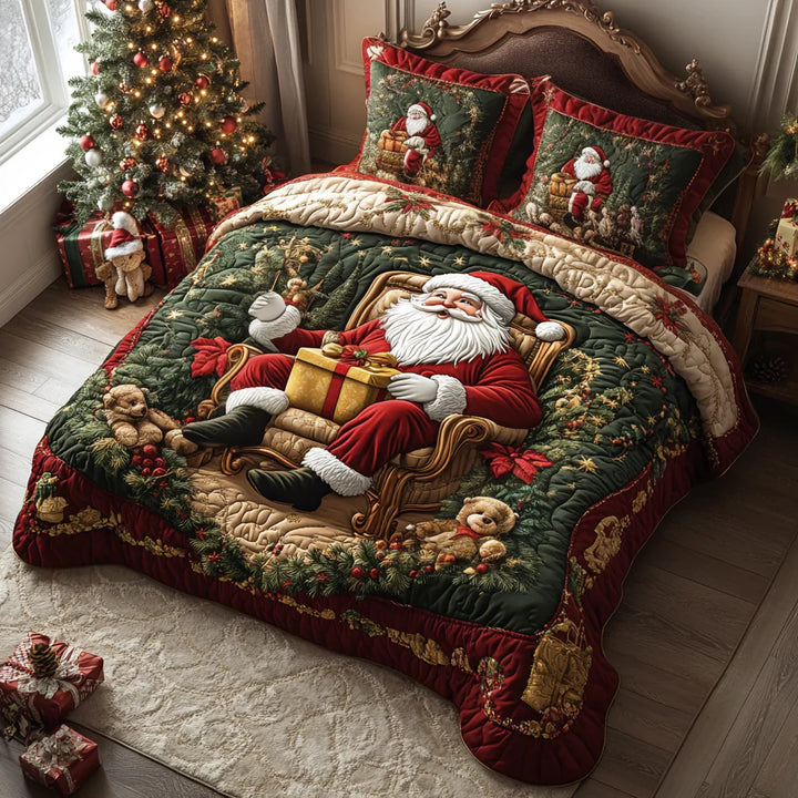 3-Piece Quilted Bedding Set - Santa Claus Moment
