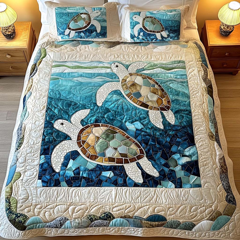 3-Piece Quilted Bedding Set - Turtles