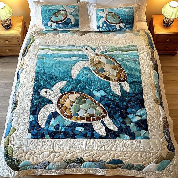 3-Piece Quilted Bedding Set - Turtles