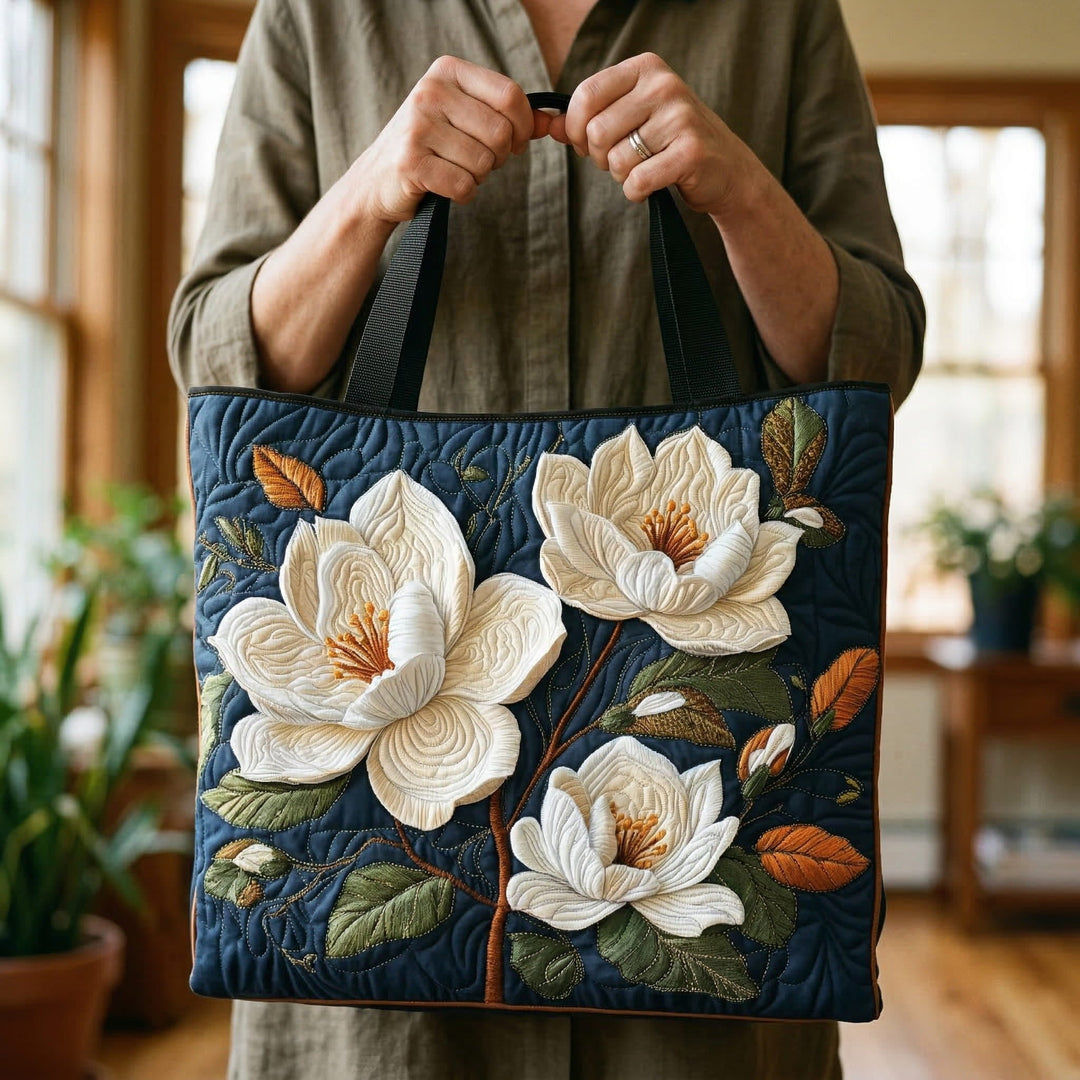 Delicate Magnolia Quilted Tote
