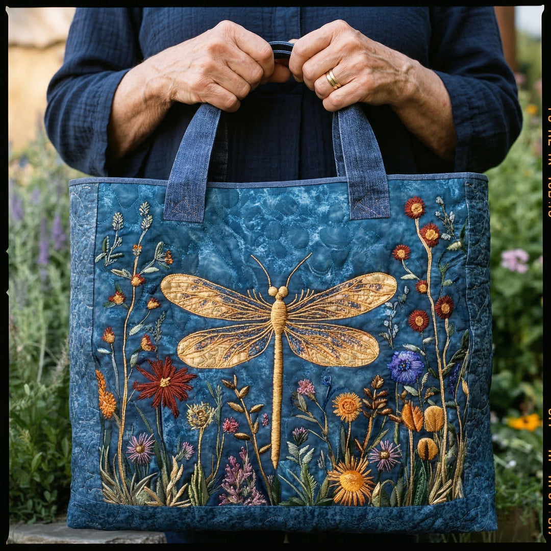 Padded Golden Dragonfly Tote Bag