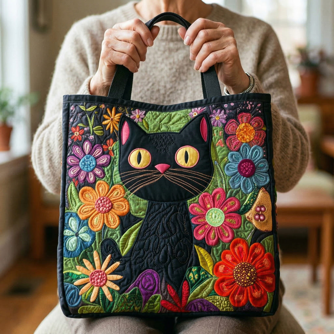 Charming Black Cat Quilted Bag