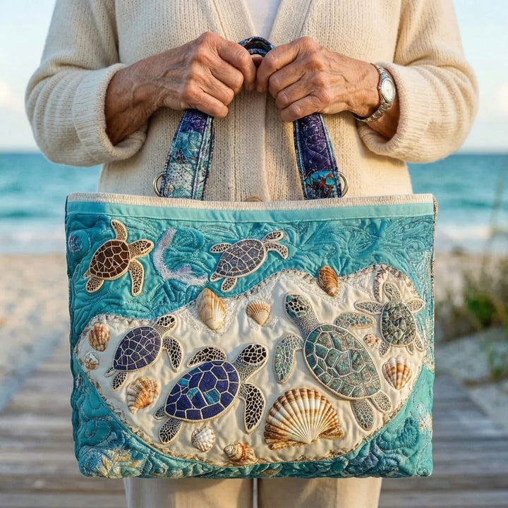 Handmade Turtle Hug Tote Bag