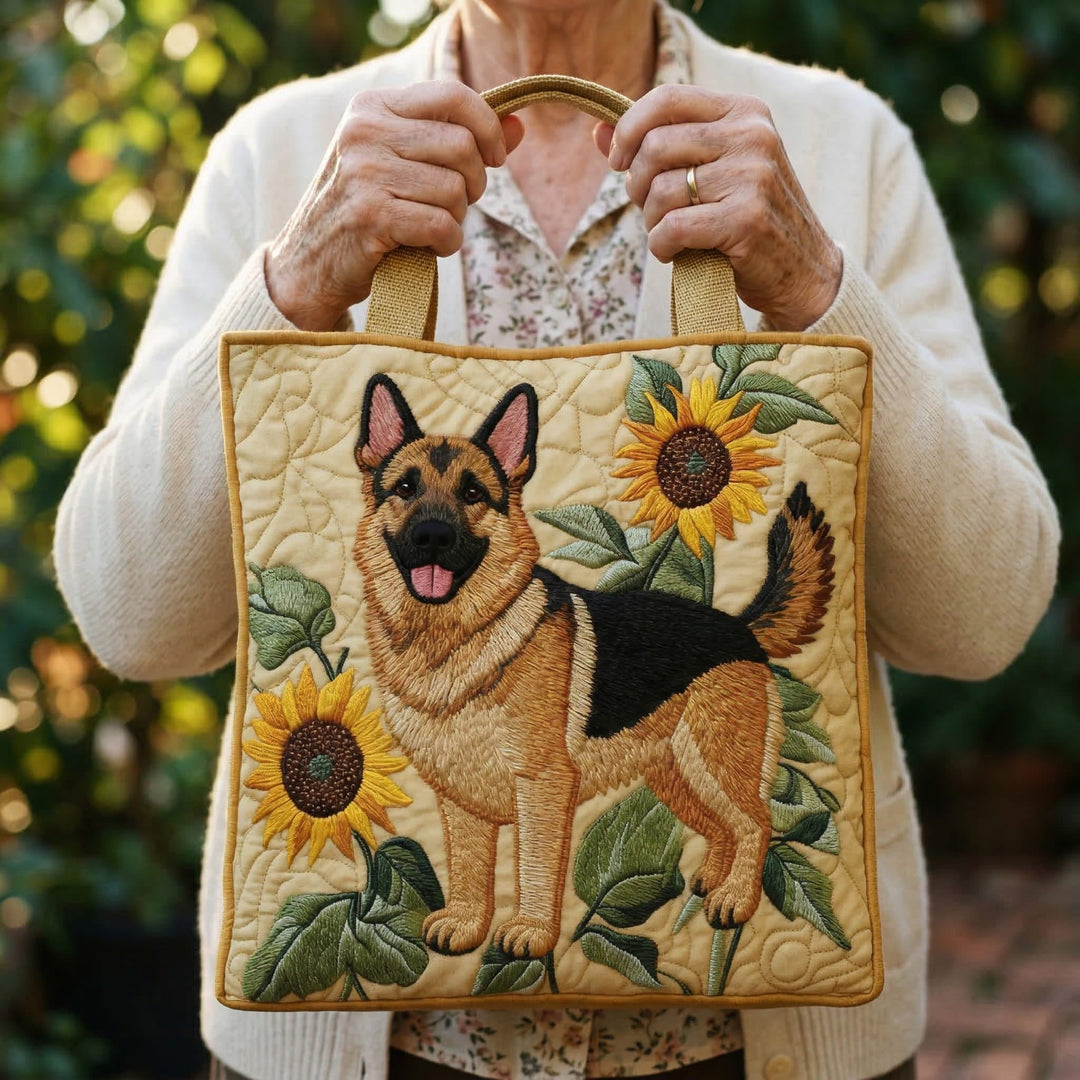 Floral Print German Shepherd Tote Bag